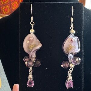 Hand Crafted Purple Glass Earrings